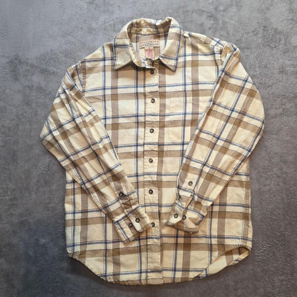 Telluride Clothing Co. Button Up Shirt Womens 4 Beige Plaid Flannel Vintage